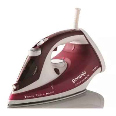 Праска Gorenje, 2200Вт, 280мл, паровий удар -90гр, верт. відпарювання, антинакип, автовідключення, керам. підошва, бордовий (SIH