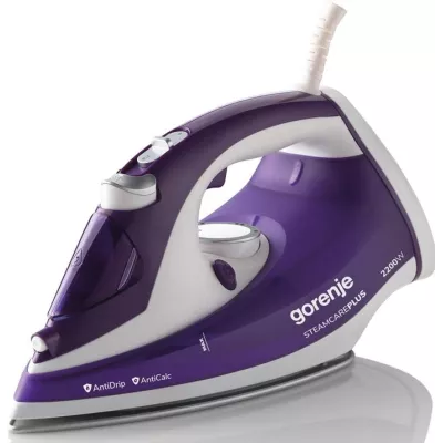 Праска Gorenje, 2200Вт, 280мл, паровий удар -90гр, верт. відпарювання, антинакип, керам. підошва, біло-фіолетовий (SIH2200BBC)