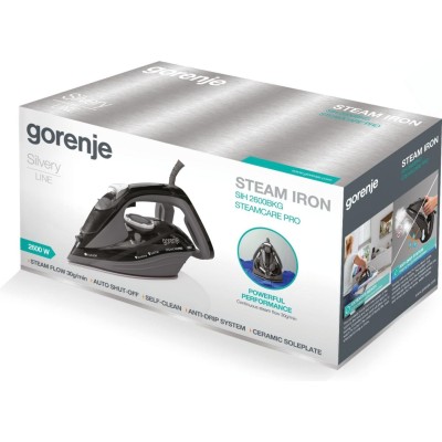 Праска Gorenje, 2600Вт, 350мл, паровий удар 95гр, верт. відпарювання, антинакип, автовідключення, керам. підошва, сіро-чорний (S
