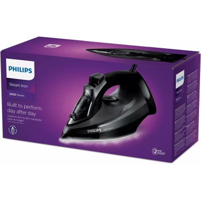 Праска Philips 5000 Series, 2600Вт, 320мл, паровий удар -200гр, постійна пара - 45гр, керам. підошва, чорний (DST5040/80)