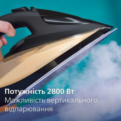 Праска Philips 7000 Series, 2800Вт, 300мл, паровий удар -250гр, постійна пара - 50гр, нерж. сталь, чорно-золотий (DST7040/80)