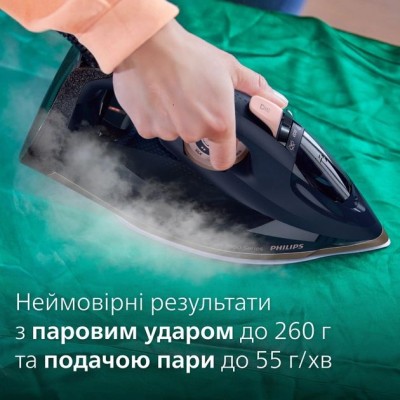 Праска Philips 7500 Series, 3200Вт, 300мл, паровий удар -260гр, постійна пара - 50гр, нерж. сталь, синій (DST7510/80)
