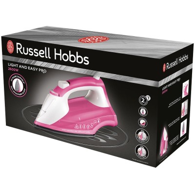 Праска Russell Hobbs Light & Easy Pro, 2600Вт, 240мл, паровий удар -130гр, постійна пара - 40гр, керам. підошва, біло-рожевий (2