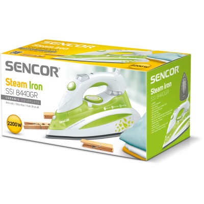 Праска Sencor, 2200Вт, 380мл, паровий удар -120гр, постійна пара - 25гр, керам. підошва, зелений (SSI8440GR)