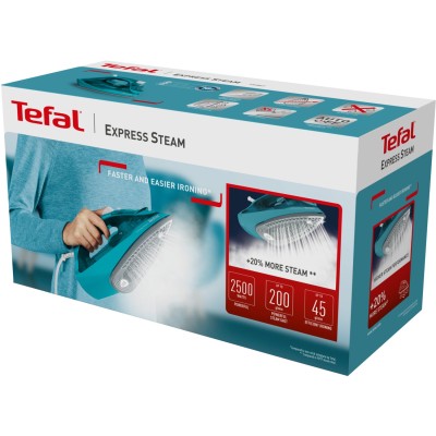 Праска Tefal Express Steam, 2500Вт, 270мл, паровий удар -200гр, постійна пара - 45гр, керам. підошва, бірюзовий (FV2867E0)