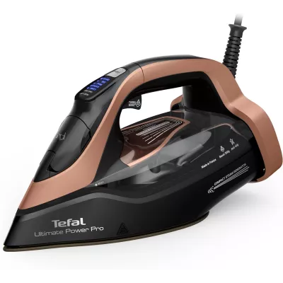 Праска Tefal Ultimate Power Pro, 3200Вт, 350мл, паровий удар -300гр, постійна пара - 85гр, керам. підошва, чорно-золотий (FV9E50