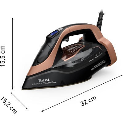 Праска Tefal Ultimate Power Pro, 3200Вт, 350мл, паровий удар -300гр, постійна пара - 85гр, керам. підошва, чорно-золотий (FV9E50
