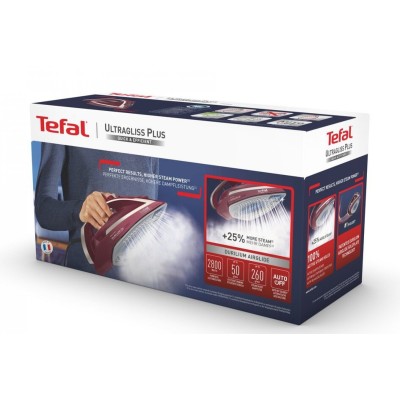 Праска Tefal Ultragliss Plus, 2800Вт, 270мл, паровий удар -260гр, постійна пара - 50гр, керам. підошва, бордовий (FV6820E0)