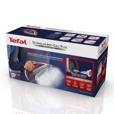 Праска Tefal Ultragliss Plus, 2800Вт, 270мл, паровий удар -260гр, постійна пара - 50гр, керам. підошва, бордово-сірий (FV6840E0)