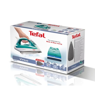 Праска Tefal Virtuo, 1800Вт, 200мл, паровий удар -80гр, постійна пара - 24гр, керам. підошва, біло-бірюзовий (FV1710E0)