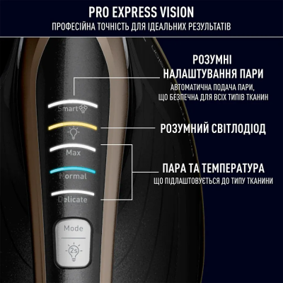 Праска-парогенератор Tefal Pro Express Vision, 3000Вт, 1200мл, паровий удар -800гр, постійна пара - 180гр, керам. підошва, чорно