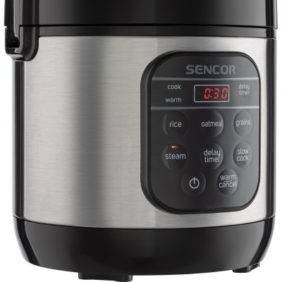 Рисоварка Sencor 350Вт, чаша-0.6л, сенсорне керування, 5 програм, нерж. сталь, пластик, сіро-чорний (SRM0650SS)