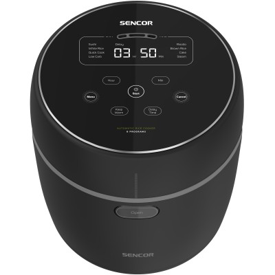 Рисоварка Sencor 350Вт, чаша-0.6л, сенсорне керування, 8 програм, нерж. сталь, пластик, чорний (SRM0671BK)