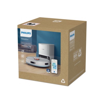 Робот-пилосос Philips Series 2000, h=40.3см, вологе прибирання, конт пил -0.25л, автон. робота до 130хв, НЕРА 11, білий (XU2100/