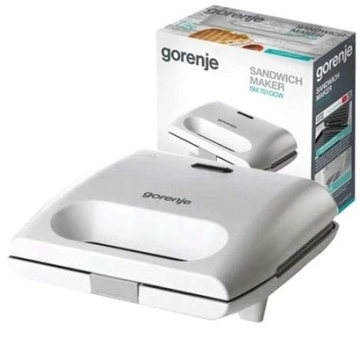 Сендвічмейкер Gorenje 700Вт, алюміній, 1 пластина-гриль , корпус-пластик, білий (SM701GCW)