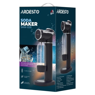 Сифон для газування води Ardesto, підключення балону- різьба, пляшка 1л, важіль, чорний