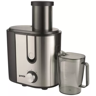 Соковитискач Gorenje відцентрований 900Вт, чаша-1.1л, жмих-1.5л, жолоб на ціле яблуко, пластик/метал, чорний (JC900E)