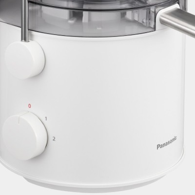 Соковитискач Panasonic відцентрований 1000Вт, чаша-1.5л, жмих-2л, жолоб на ціле яблуко, пластик/метал, білий (MJ-CB100WTQ)