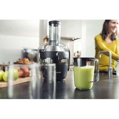 Соковитискач Philips Avance Collection відцентрований 1000Вт, чаша-1л, жмих-2.1л, жолоб на ціле яблуко, пластик, чорний (HR1919/
