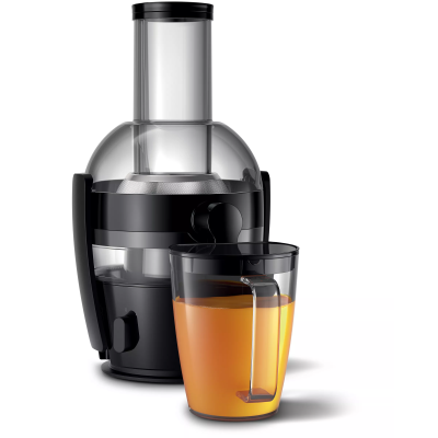Соковитискач Philips Viva Collection відцентрований 800Вт, чаша-2л, жмих-1.2л, жолоб на ціле яблуко, пластик, чорний (HR1855/70)
