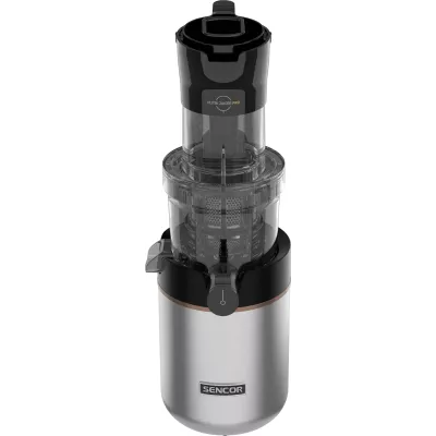 Соковитискач Sencor відцентрований 200Вт, жмих-0.6л, жолоб на ціле яблуко, пластик/метал, нерж. сталь-чорний (SSJ8050SS)