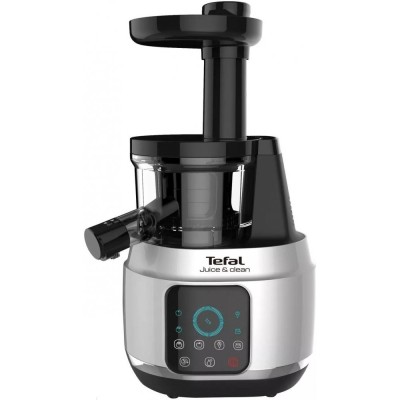 Соковитискач Tefal Juice&Clean шнековий 150Вт, чаша-0.8л, жмих-0.8л, пластик, сріблясто-чорний (ZC420E38)