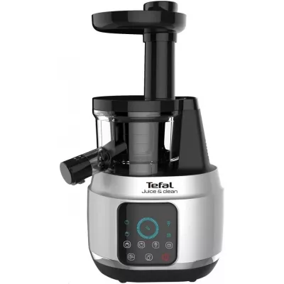 Соковитискач Tefal Juice&Clean шнековий 150Вт, чаша-0.8л, жмих-0.8л, пластик, сріблясто-чорний (ZC420E38)