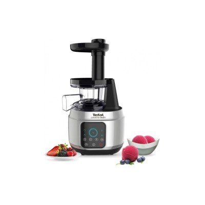 Соковитискач Tefal Juice&Clean шнековий 150Вт, чаша-0.8л, жмих-0.8л, пластик, сріблясто-чорний (ZC420E38)