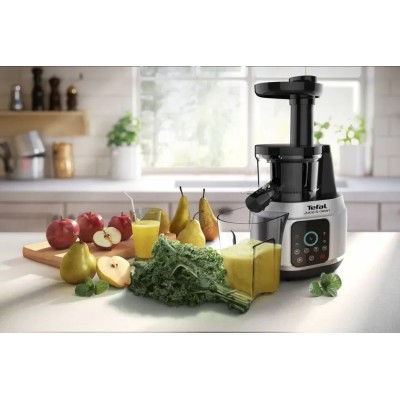 Соковитискач Tefal Juice&Clean шнековий 150Вт, чаша-0.8л, жмих-0.8л, пластик, сріблясто-чорний (ZC420E38)