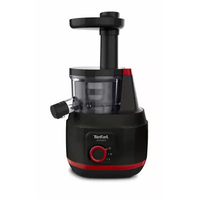 Соковитискач Tefal Juiceo шнековий 150Вт, чаша-0.8л, жмих-0.8л, насадка для цитрусових, пластик, червоно-чорний (ZC150838)