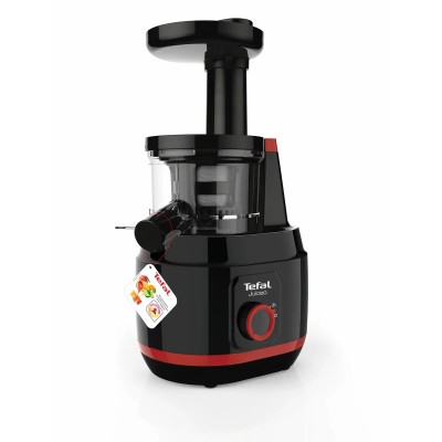 Соковитискач Tefal Juiceo шнековий 150Вт, чаша-0.8л, жмих-0.8л, насадка для цитрусових, пластик, червоно-чорний (ZC150838)