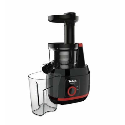 Соковитискач Tefal Juiceo шнековий 150Вт, чаша-0.8л, жмих-0.8л, насадка для цитрусових, пластик, червоно-чорний (ZC150838)