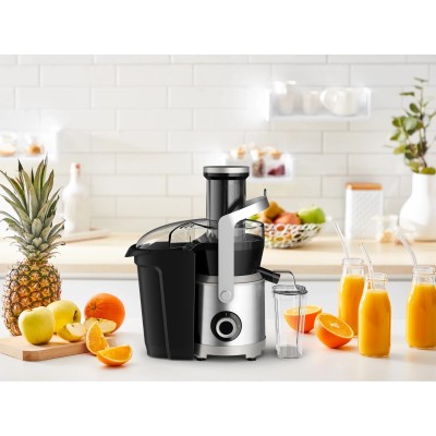 Соковитискач Tefal Nutri XXL відцентрований 1000Вт, чаша-0.8л, жмих-2.2л, жолоб на ціле яблуко, пластик/метал, чорний-нержавіюча