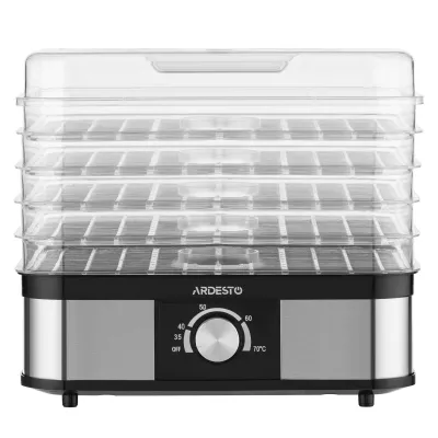 Сушарка для продуктів Ardesto 245Вт, піддонів - 5x3см, макс - 70°С, пластик, чорний+нерж (FDB-52832B)