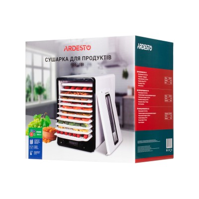 Сушарка для продуктів Ardesto 550Вт, піддонів - 10+1x3см, макс - 70°С, сітка для ягід, пластик, білий (FDB-1138)