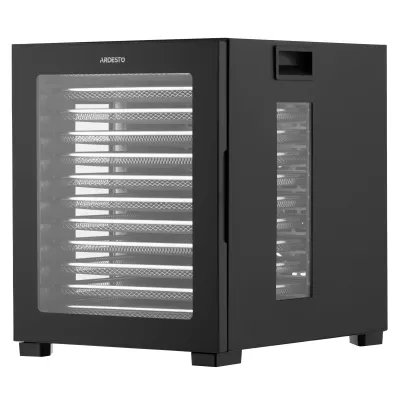 Сушарка для продуктів Ardesto FDB-1242, 850Вт, піддонів -12x3см, макс-70°С, таймер, електр. управління, нерж., чорний