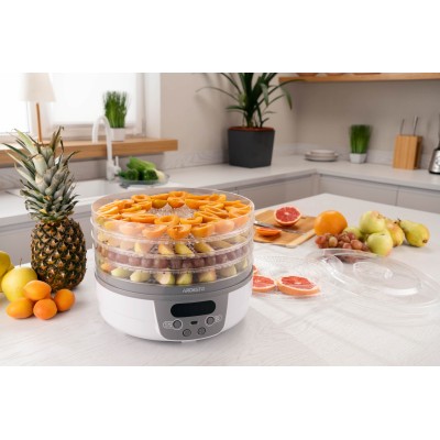 Сушарка для продуктів Ardesto FDB-5321T, 250Вт, піддонів -5x3см, діаметр-32см, макс-70°С, таймер, електр. управління, пластик , 