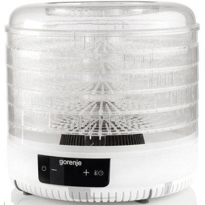 Сушарка для продуктів Gorenje 380Вт, піддонів - 5x2.8см, діаметр - 31см, макс - 70°С, алюміній, пластик, білий (FDK500GCW)