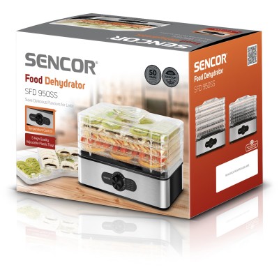 Сушарка для продуктів Sencor 240Вт, піддонів - 5x2.9см, діаметр - 29см, макс - 70°С, пластик, сірий (SFD950SS)