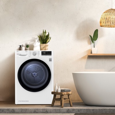 Сушильна машина LG тепловий насос, 9кг, A++, 69см, дисплей, автоматичне очищення конденсатора, білий (DC90V5V0W)