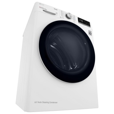 Сушильна машина LG тепловий насос, 9кг, A++, 69см, дисплей, автоматичне очищення конденсатора, білий (DC90V5V0W)