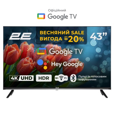 Телевізор 43" 2E LED 4K 60Hz Smart Google TV Black (2E-43A07KU)