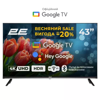 Телевізор 43" 2E LED 4K 60Hz Smart Google TV Black (2E-43A07KU)