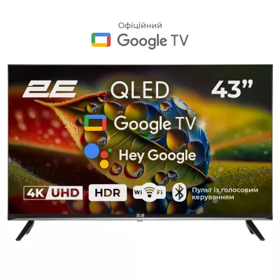 Телевізор 43" 2E QLED 4K 60Hz Smart Google TV Black (2E-43A77Q)