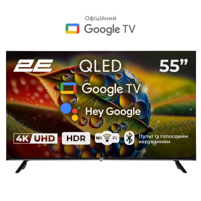 Телевізор 55" 2E QLED 4K 60Hz Smart Google TV Black (2E-55A77Q)