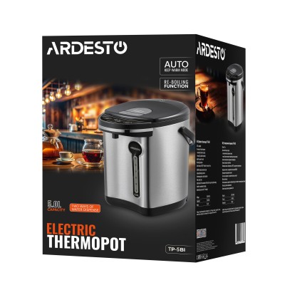 Термопот Ardesto 5л, нержавіюча сталь+пластик, сіро-чорний (TP-5BI)