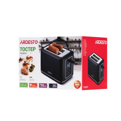 Тостер Ardesto Elegance 800Вт, LED дисплей, пластик, чорний (T-K301E)