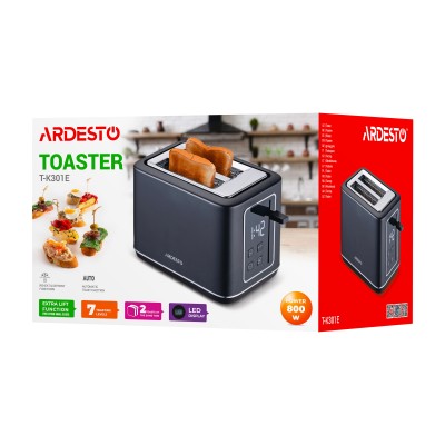 Тостер Ardesto Elegance 800Вт, LED дисплей, пластик, чорний (T-K301E)