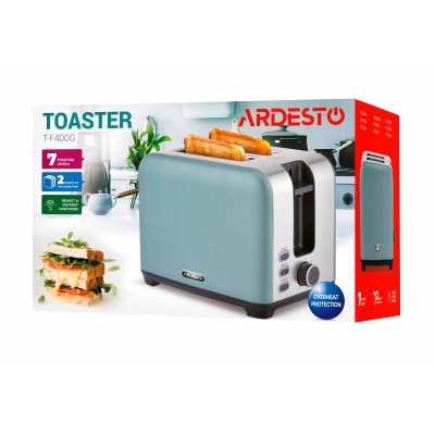 Тостер Ardesto Mint Harmony 800Вт, метал, м'ятно-сріблястий (T-F400G)