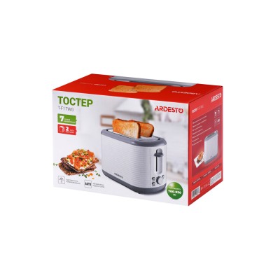 Тостер Ardesto White stripes T-F17WG 930Вт, пластик, білий+сірий